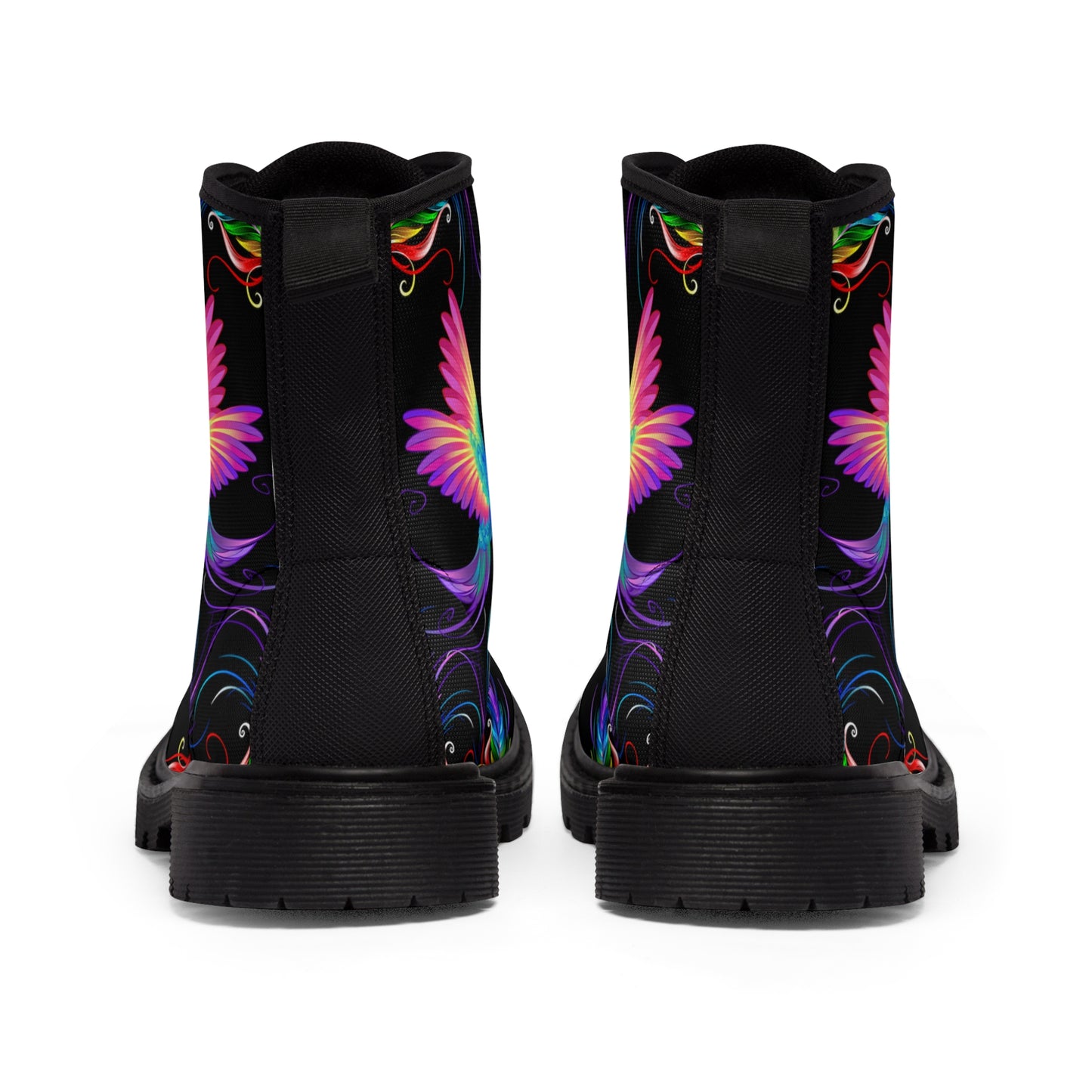 Rainbow Hummingbird Women's Canvas Boots - Women’s Boots - Black - Back