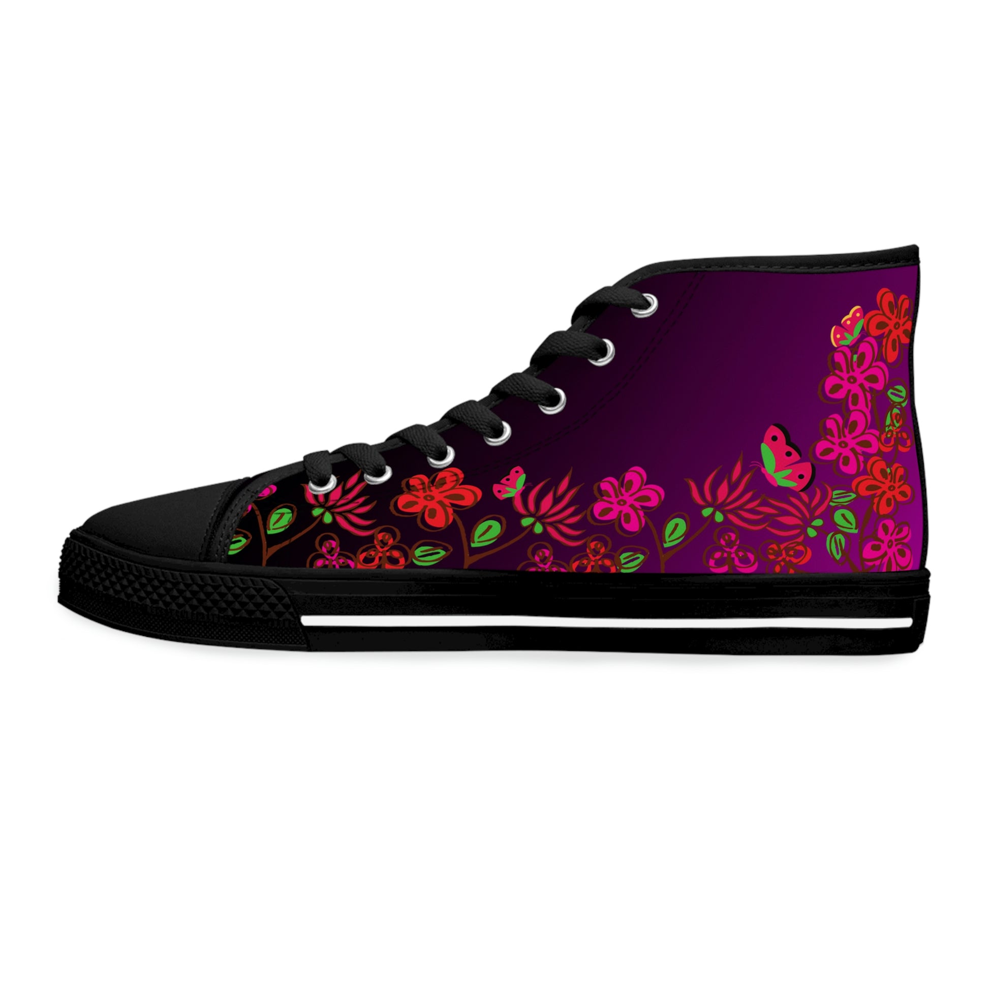 Flowers Women's High Top Canvas Shoes - Sneakers - Black - Left