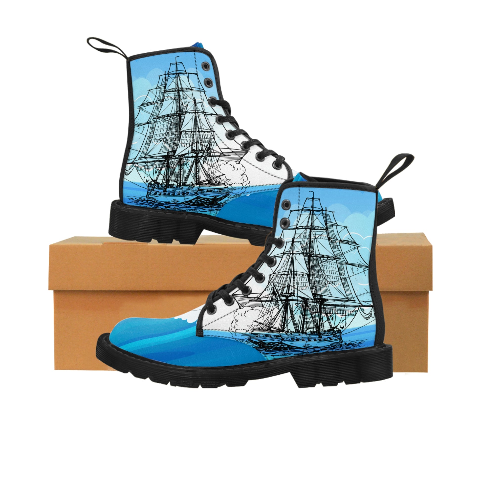 Ship On The Sea Men's Canvas Boots - Mens Boots - Black