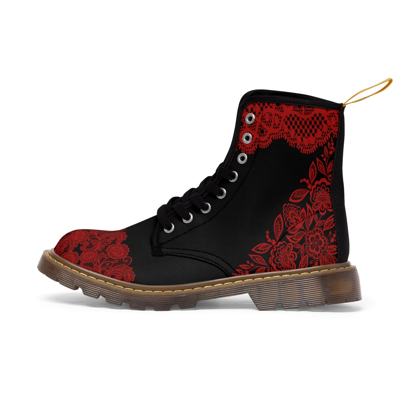 Red Lace Women's Canvas Boots - Women’s Boots - Brown - Left