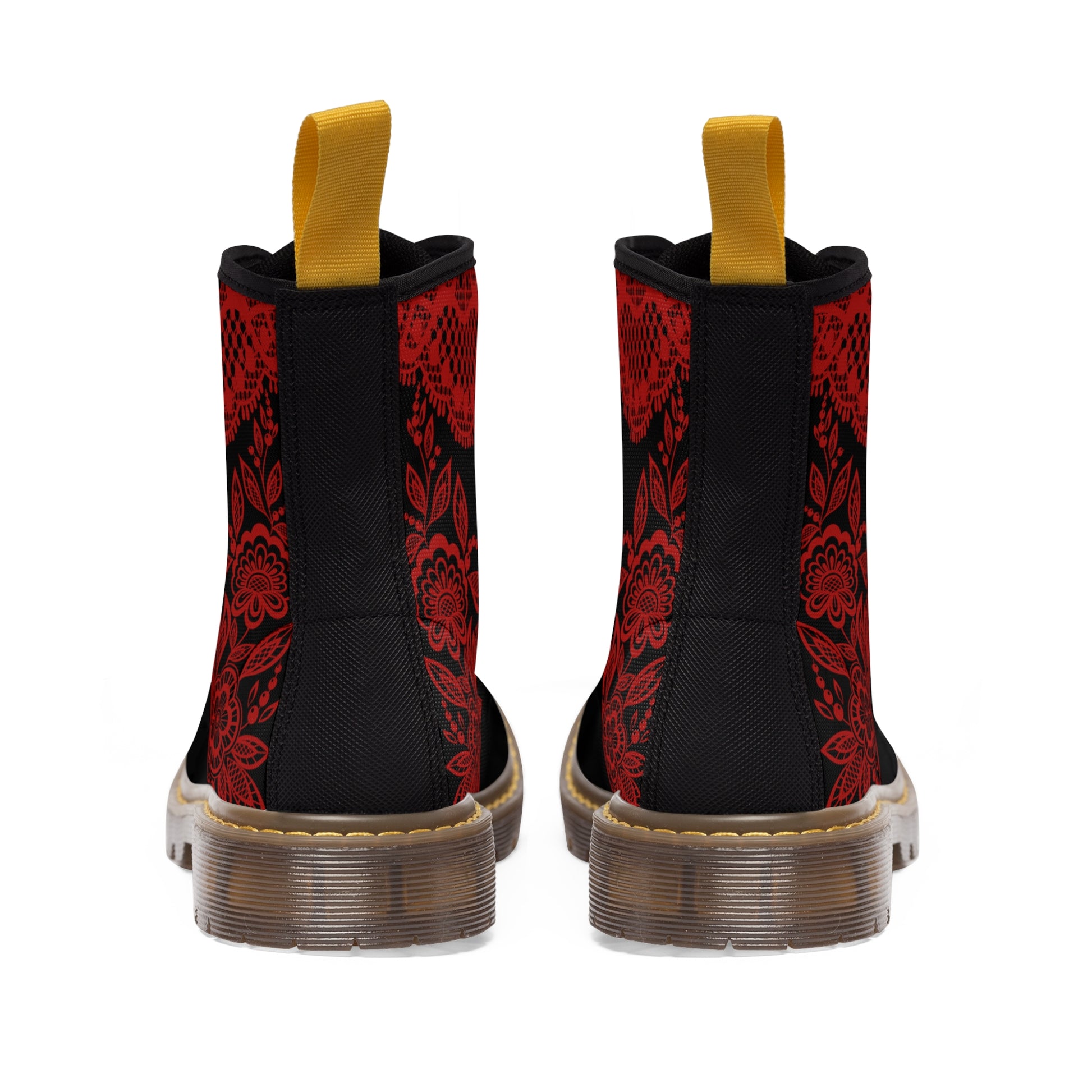 Red Lace Women's Canvas Boots - Women’s Boots - Brown - Back