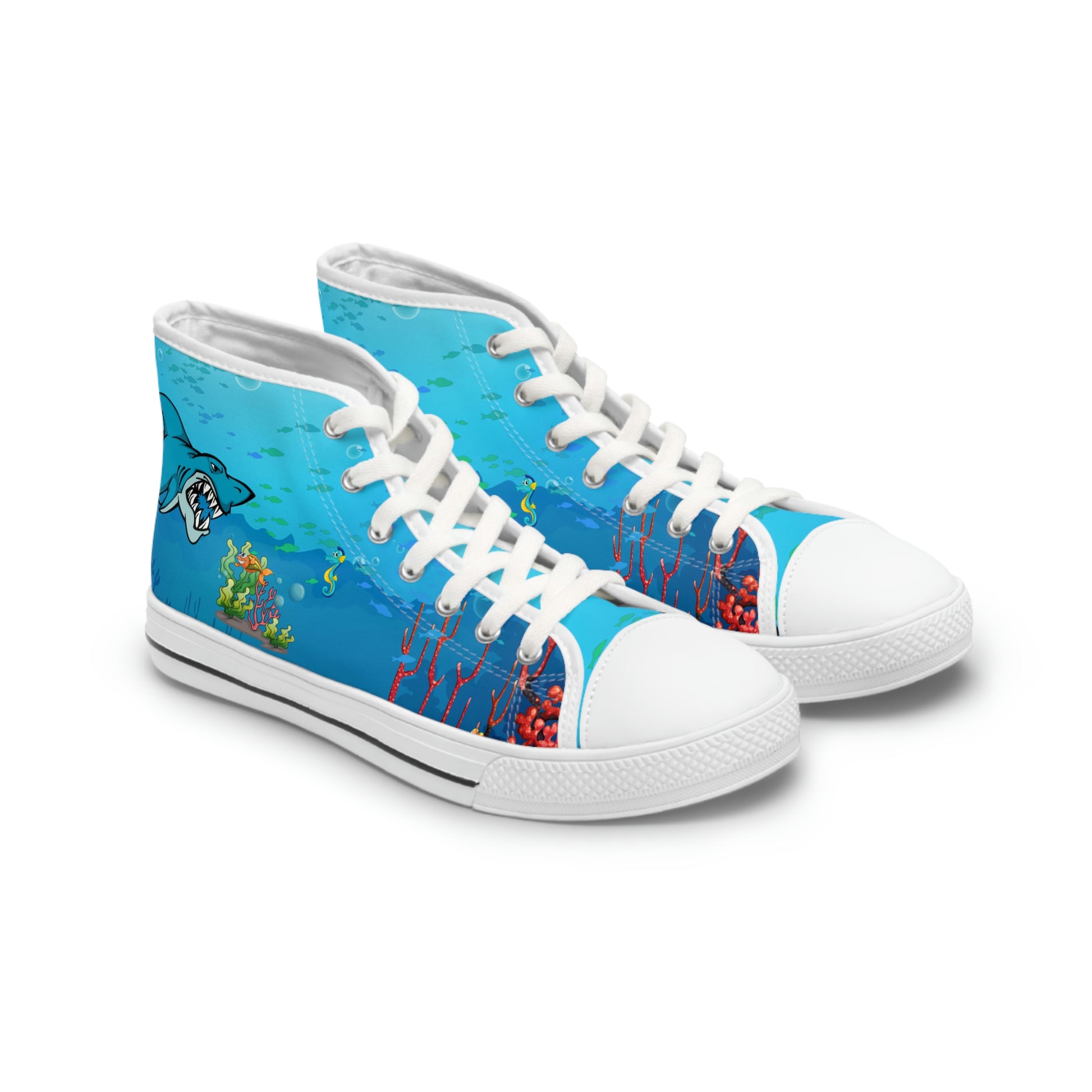 Shark Women's High Top Canvas Shoes - Sneakers - Whtie