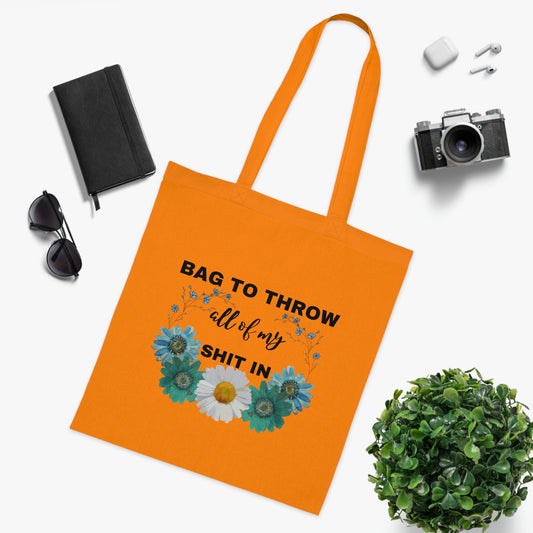 Flowery Canvas Tote Bag | Reusable Grocery Bag | Shoulder Bag | Cute Tote Bag | Orange