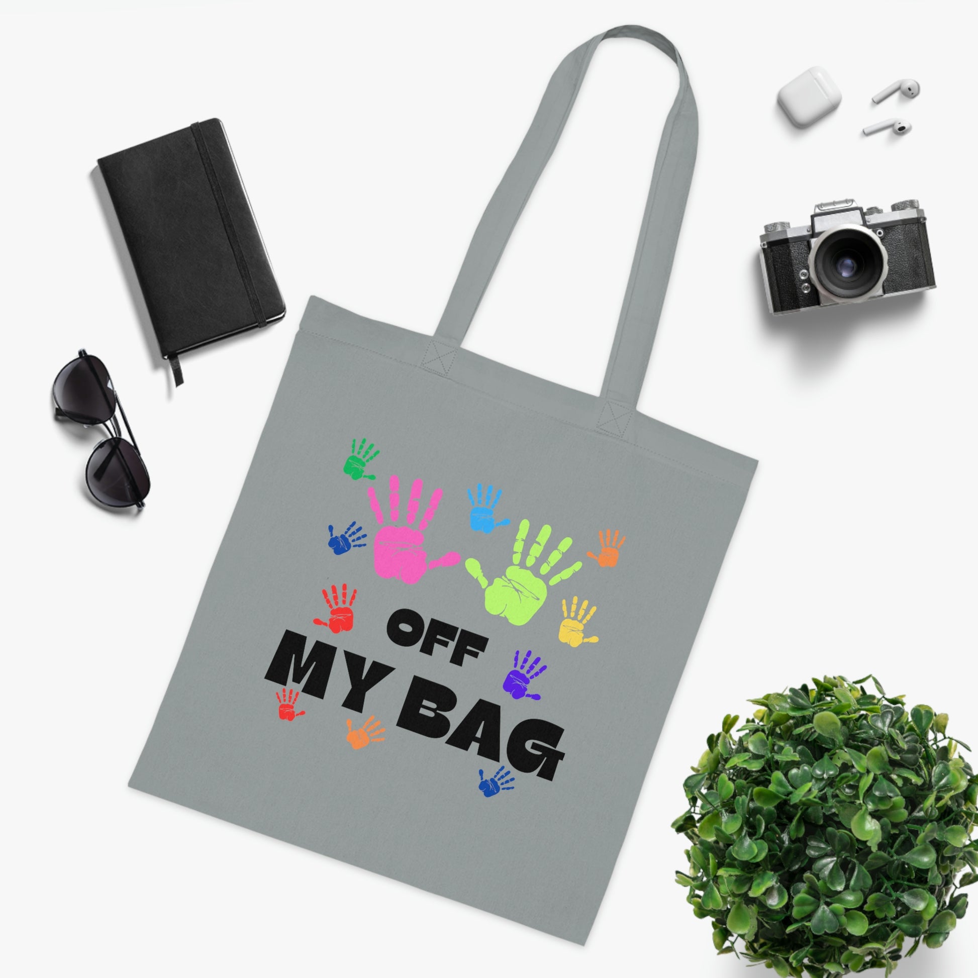 Hands Off Canvas Tote Bag | Reusable Grocery Bag | Shoulder Bag | Cute Tote Bag | Grey