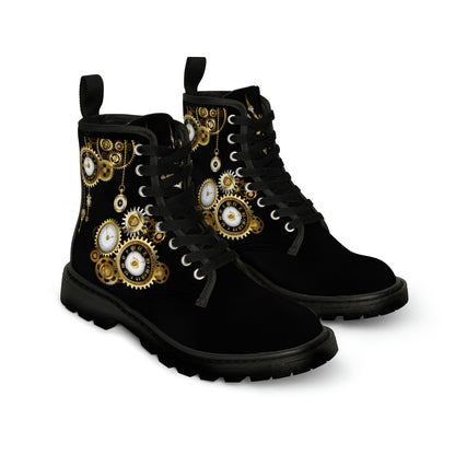 Clocks And Cogs Men's Canvas Boots - Men's Boots - Black