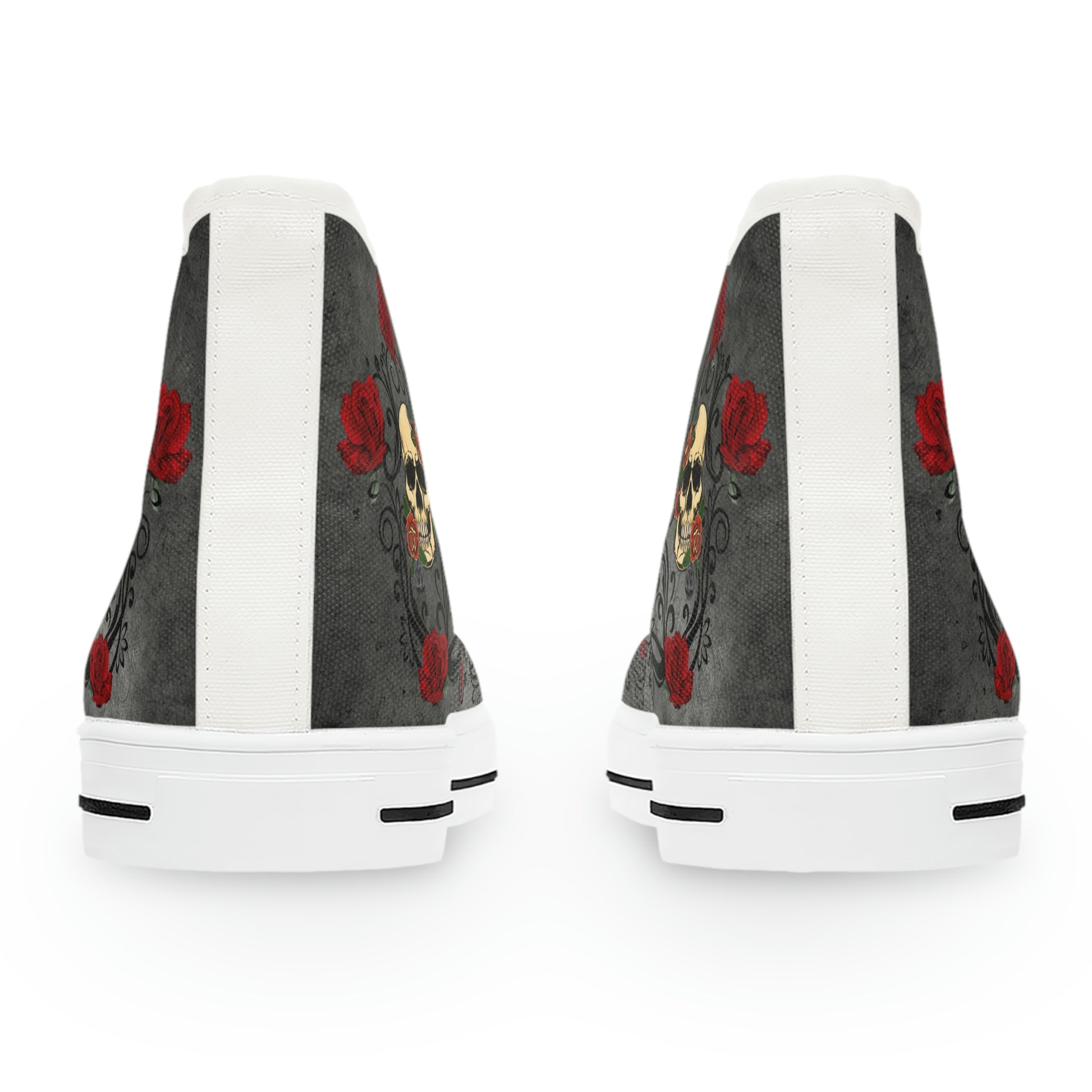 Skull&amp;Roses Women's High Top Canvas Shoes - Sneakers - White - Back