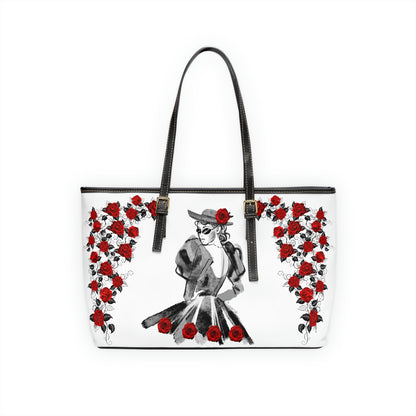 Lady Under The Roses PU Leather Shoulder Bag - Leather Tote Bag - Modern Bag