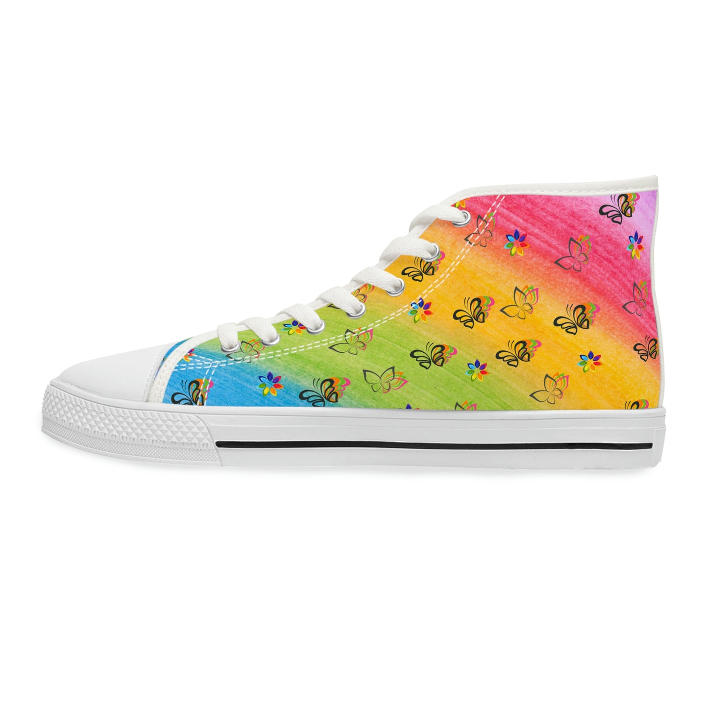 Rainbow Butterflies Women's High Top Canvas Shoes - Sneakers - White - Left