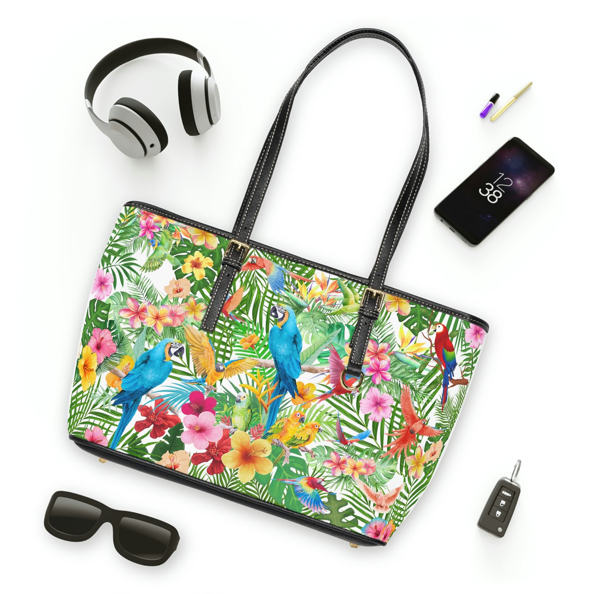 Hawaiian PU Leather Shoulder Bag - Leather Tote Bag - Stylish Tote Bag