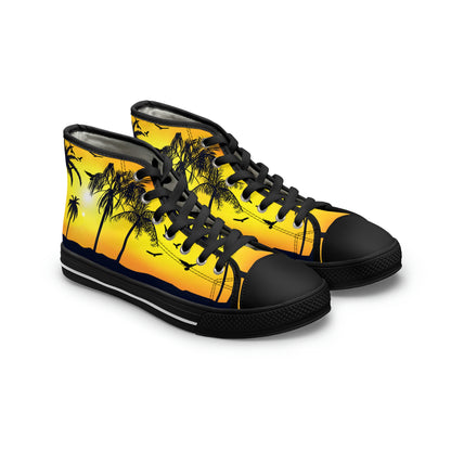 Sunset At The Beach Women's High Top Canvas Shoes - Sneakers - Black