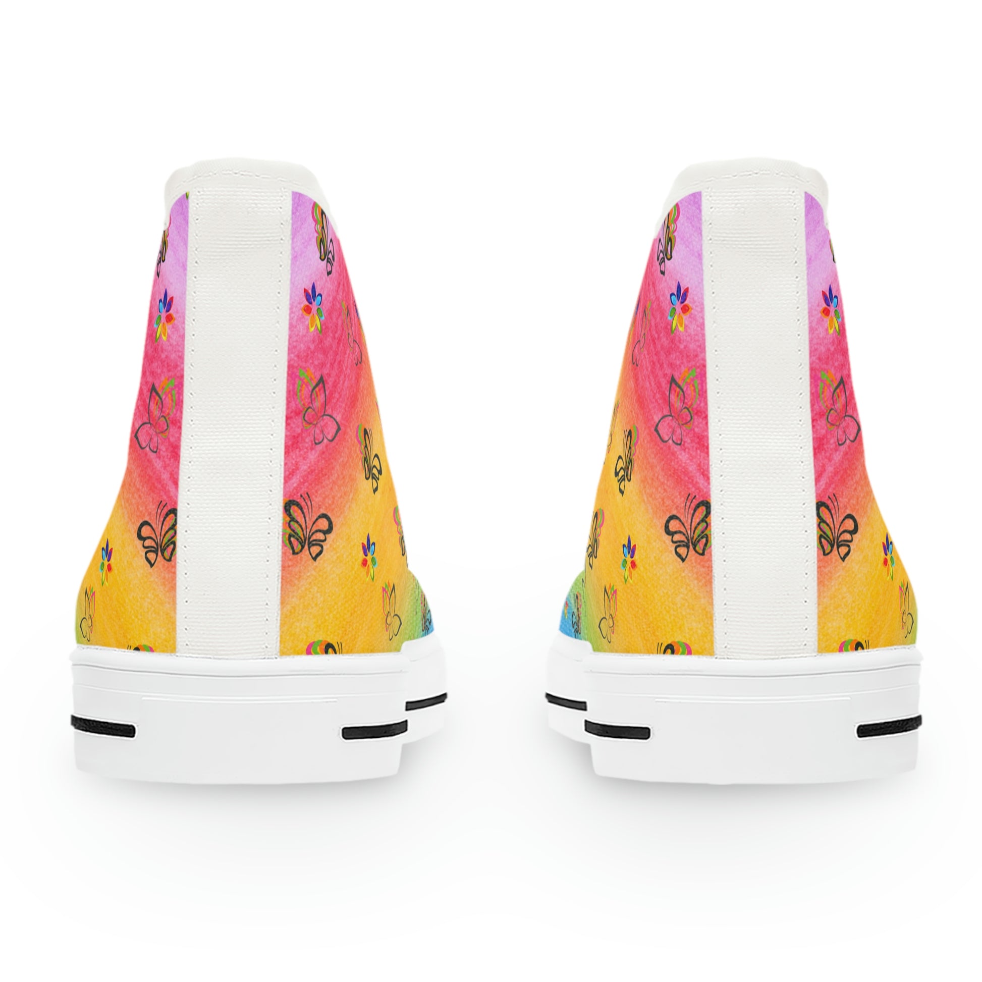 Rainbow Butterflies Women's High Top Canvas Shoes - Sneakers - White - Back