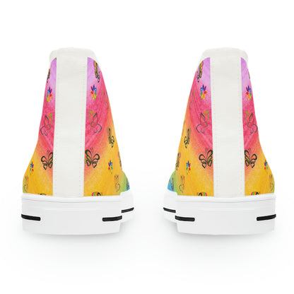 Rainbow Butterflies Women's High Top Canvas Shoes - Sneakers - White - Back