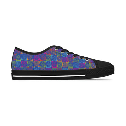 Purple Patterns Women's Low Top Canvas Shoes - Sneakers - Black - Right