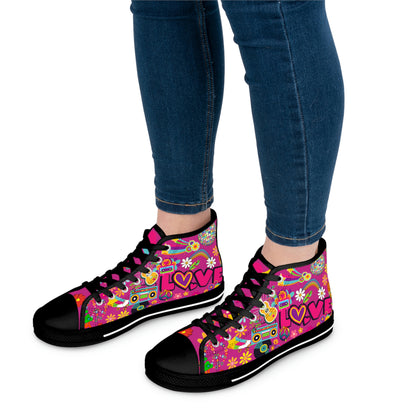 Retro Hippie Women's High Top Canvas Shoes - Sneakers - Black - On The Go