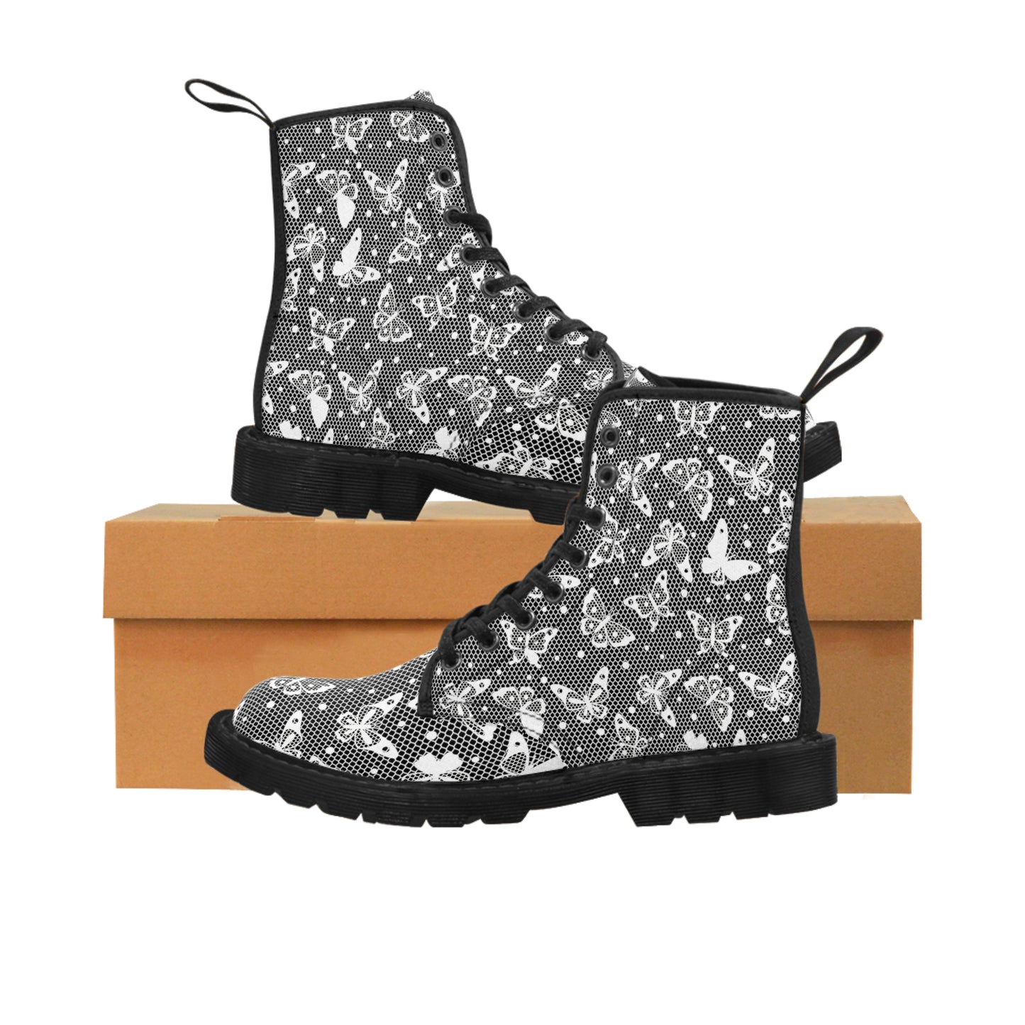 Lace Butterflies Women's Canvas Boots - Women’s Boots - Black