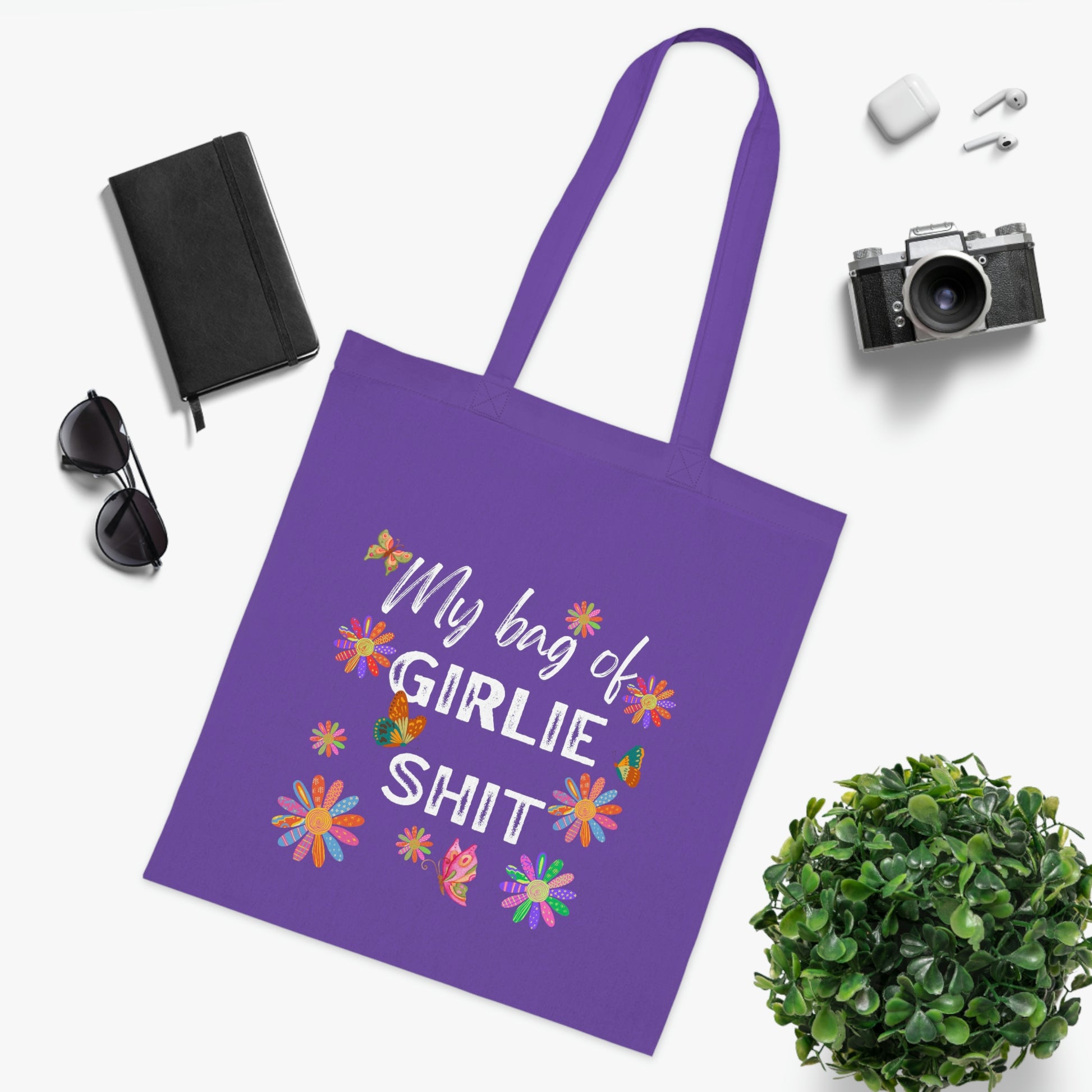 Girlie Shit Canvas Tote Bag | Reusable Grocery Bag | Shoulder Bag | Cute Tote Bag | Purple