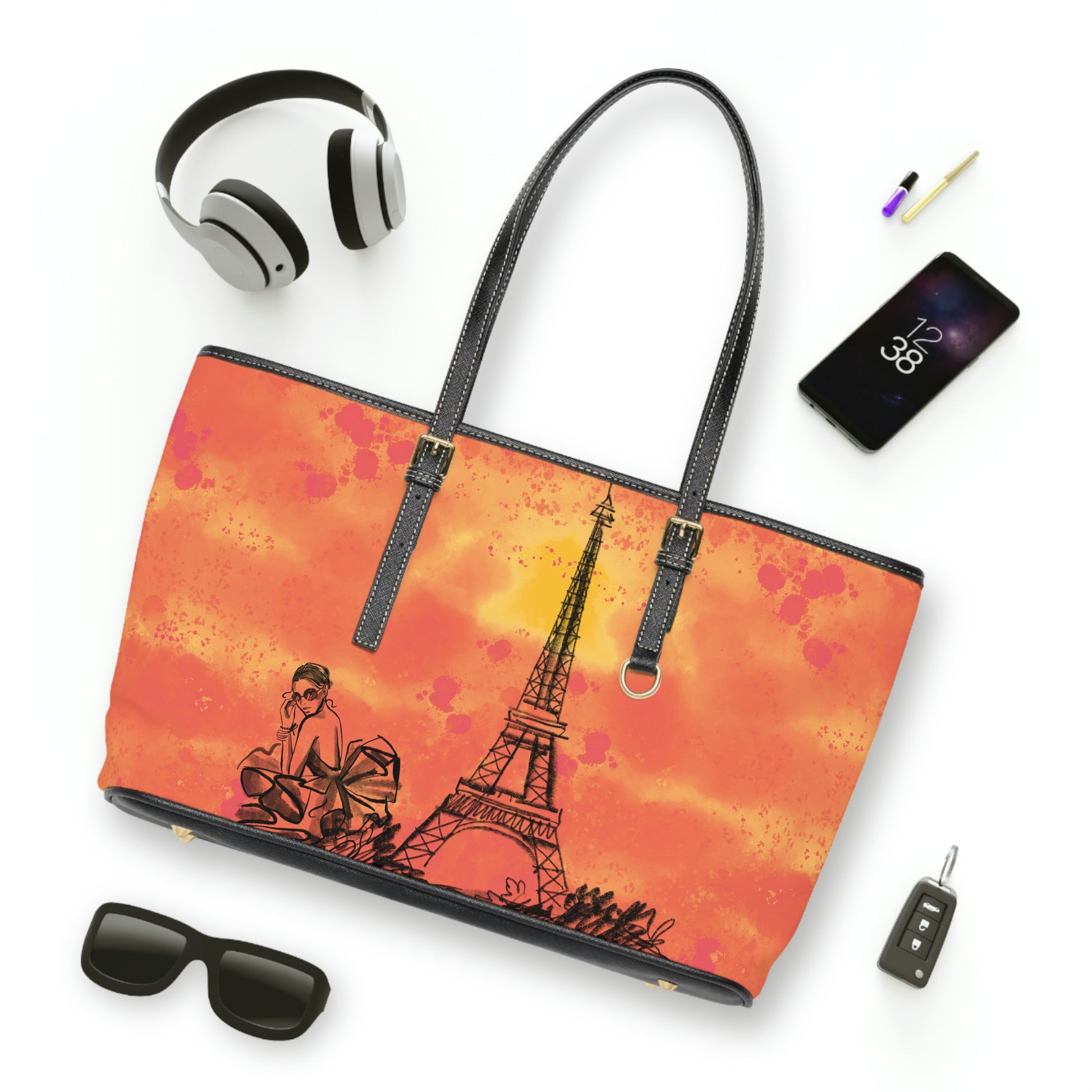 French Sunset PU Leather Shoulder Bag - Leather Tote Bag