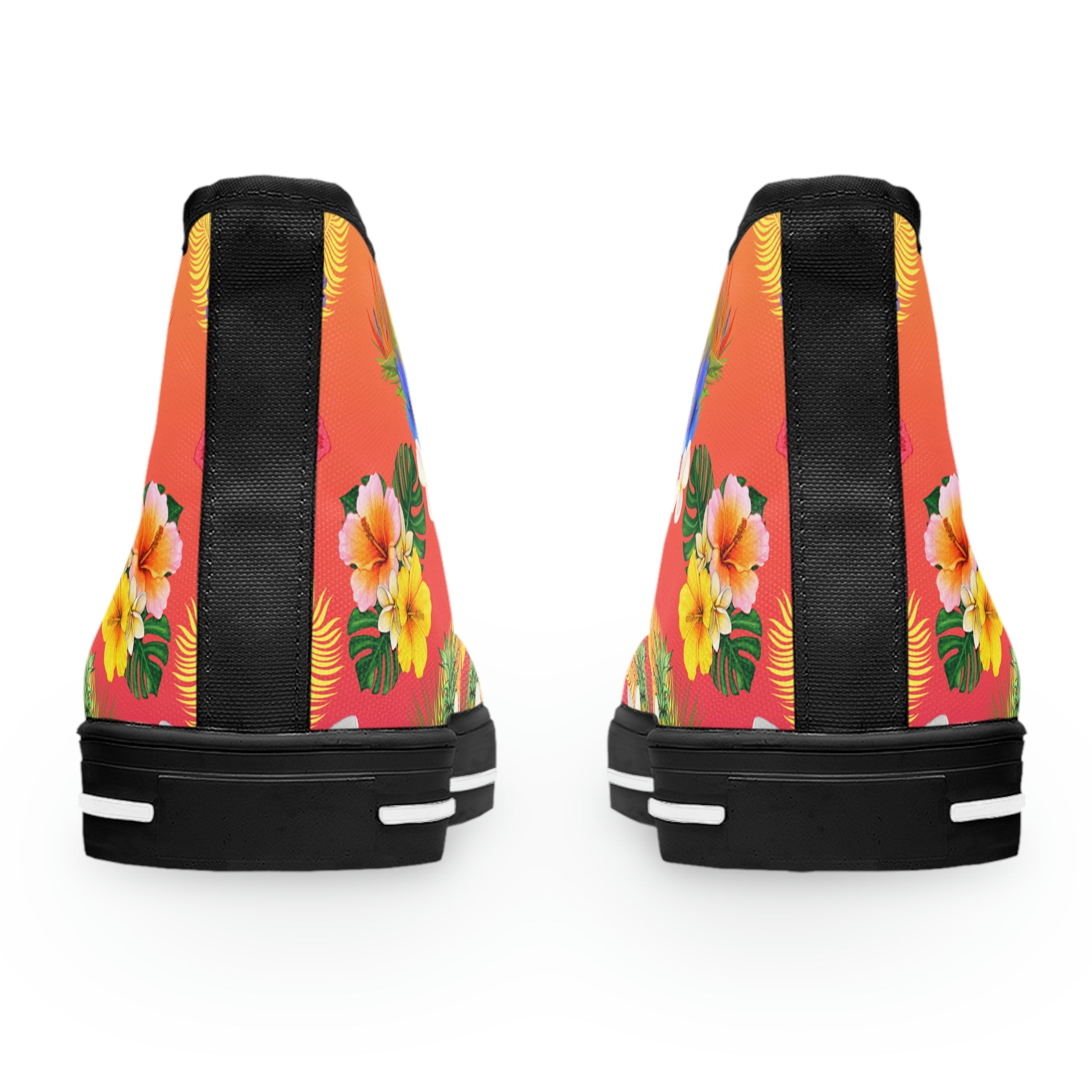 Tropical Flowers Women's High Top Canvas Shoes - Sneakers - Black - Back