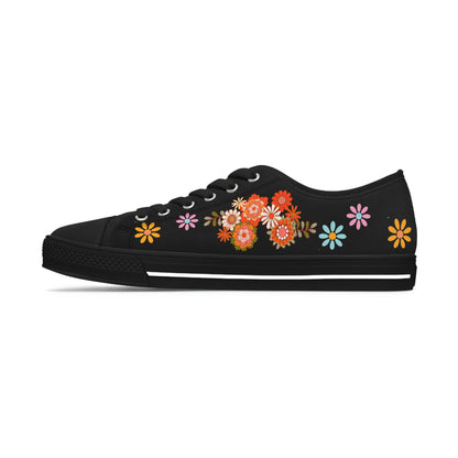 Colourful Flowers Womens Low Top Canvas Shoes | Sneakers | Black | Left