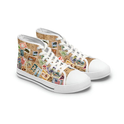 Old Stamps Women's High Top Canvas Shoes - Sneakers - White