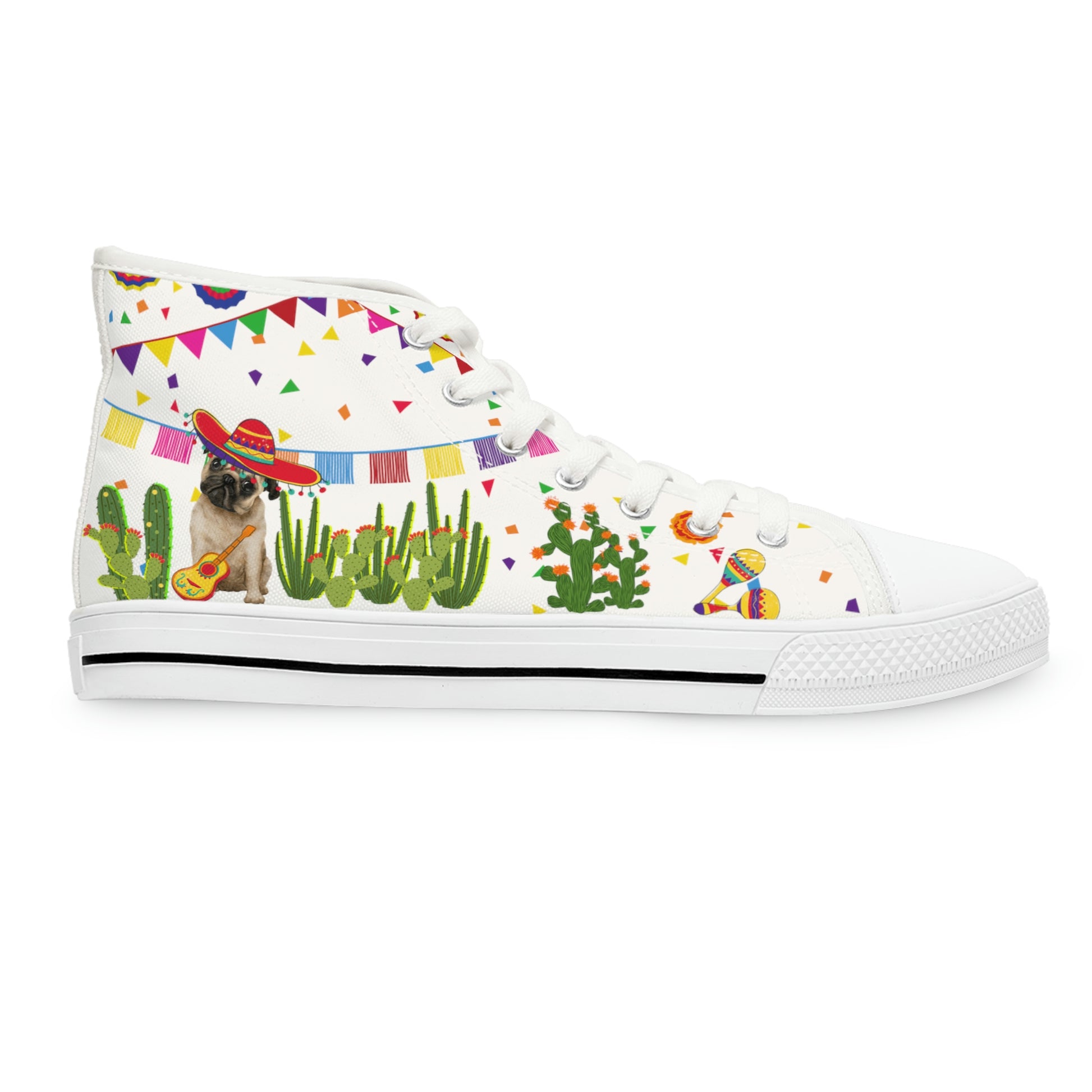 Mexican Women's High Top Canvas Shoes - Sneakers - White - Right