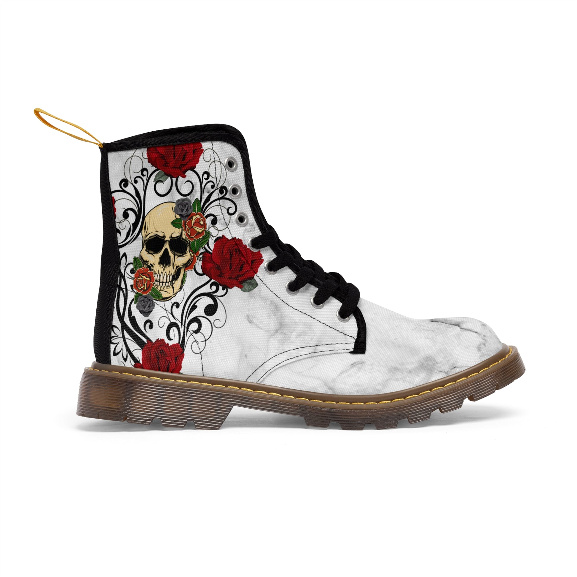 Skull &amp; Roses Women's Canvas Boots - Women’s Boots - Brown - Right