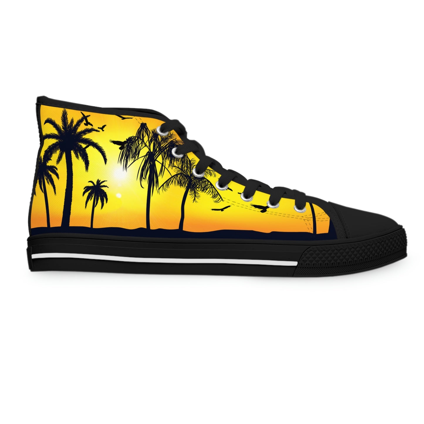 Sunset At The Beach Women's High Top Canvas Shoes - Sneakers - Black - Right