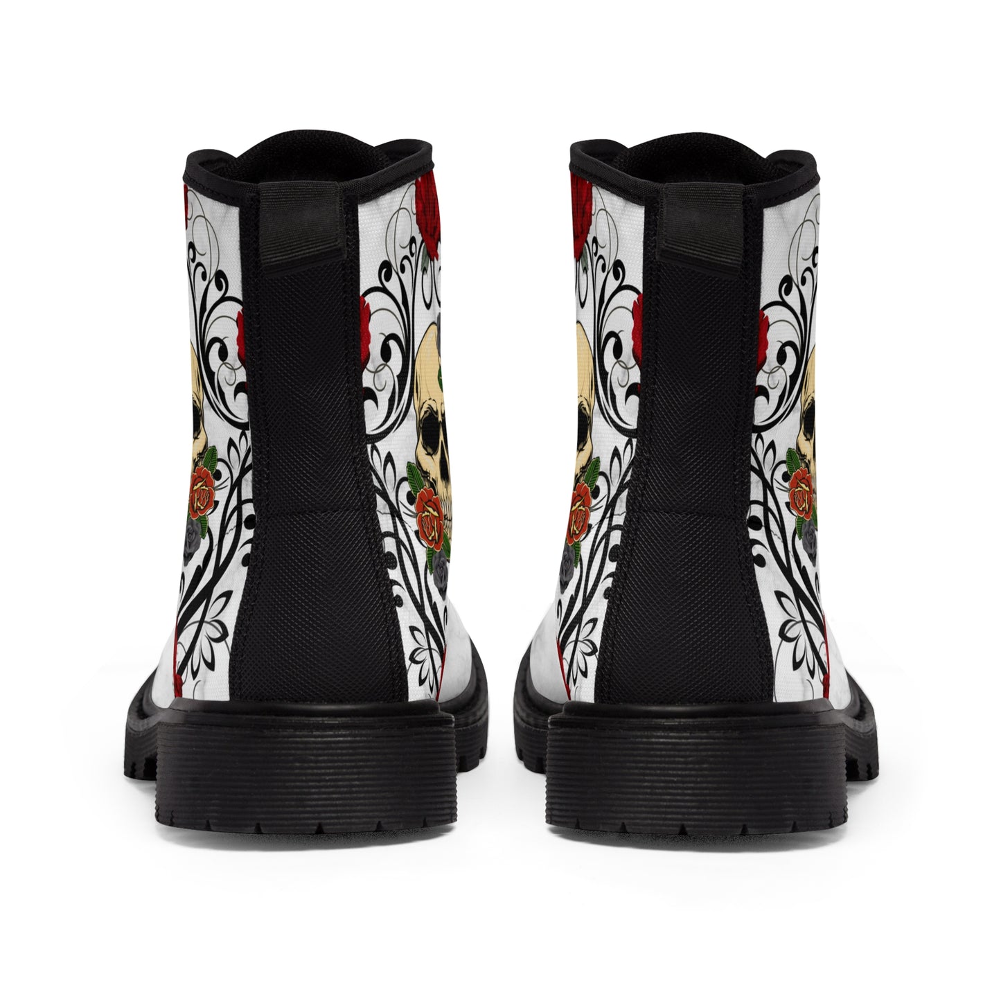 Skull &amp; Roses Women's Canvas Boots - Women’s Boots - Black - Back