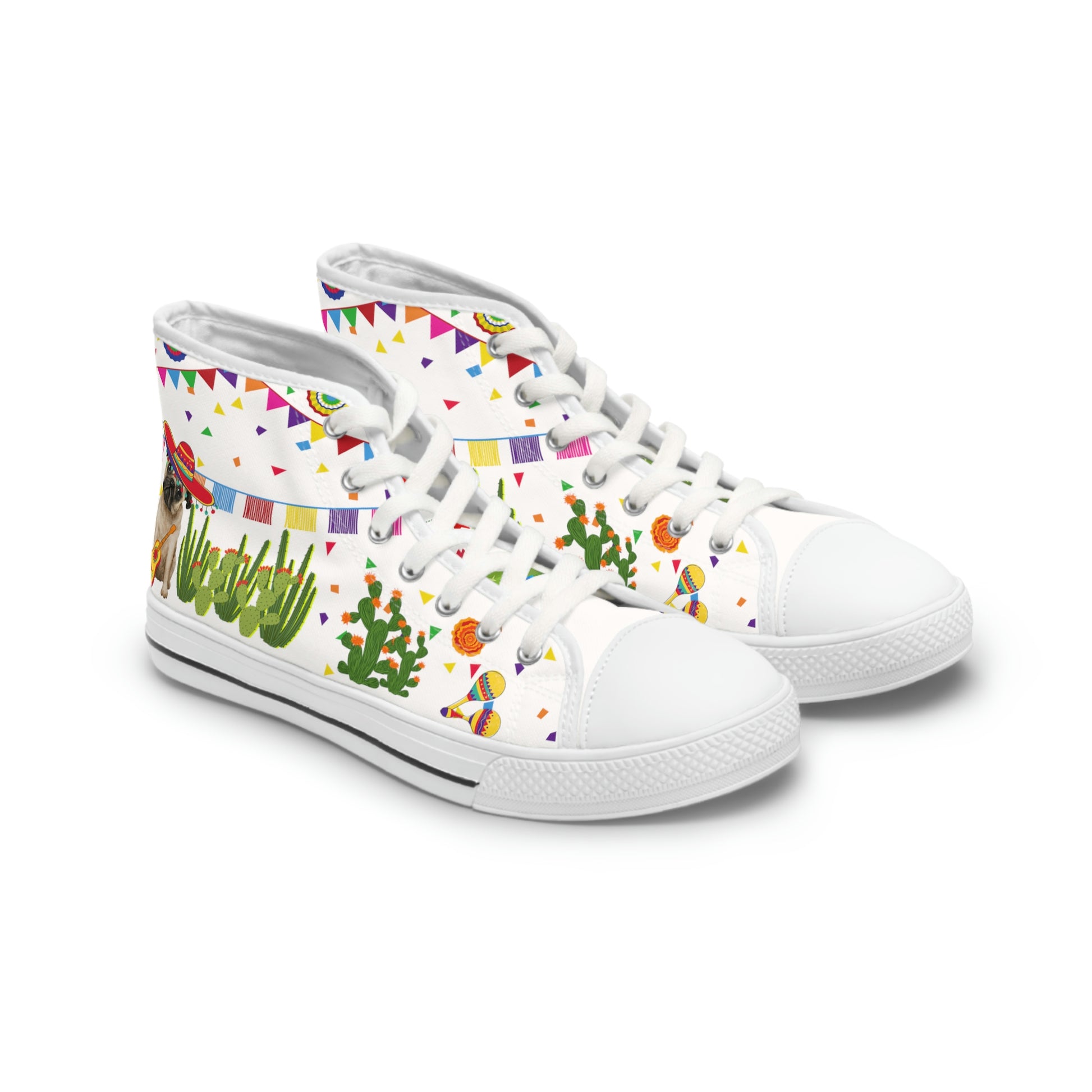 Mexican Women's High Top Canvas Shoes - Sneakers - White