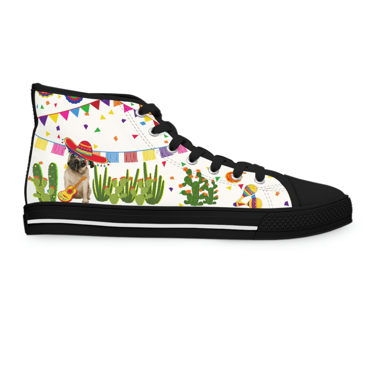 Mexican Women's High Top Canvas Shoes - Sneakers - Black - Right