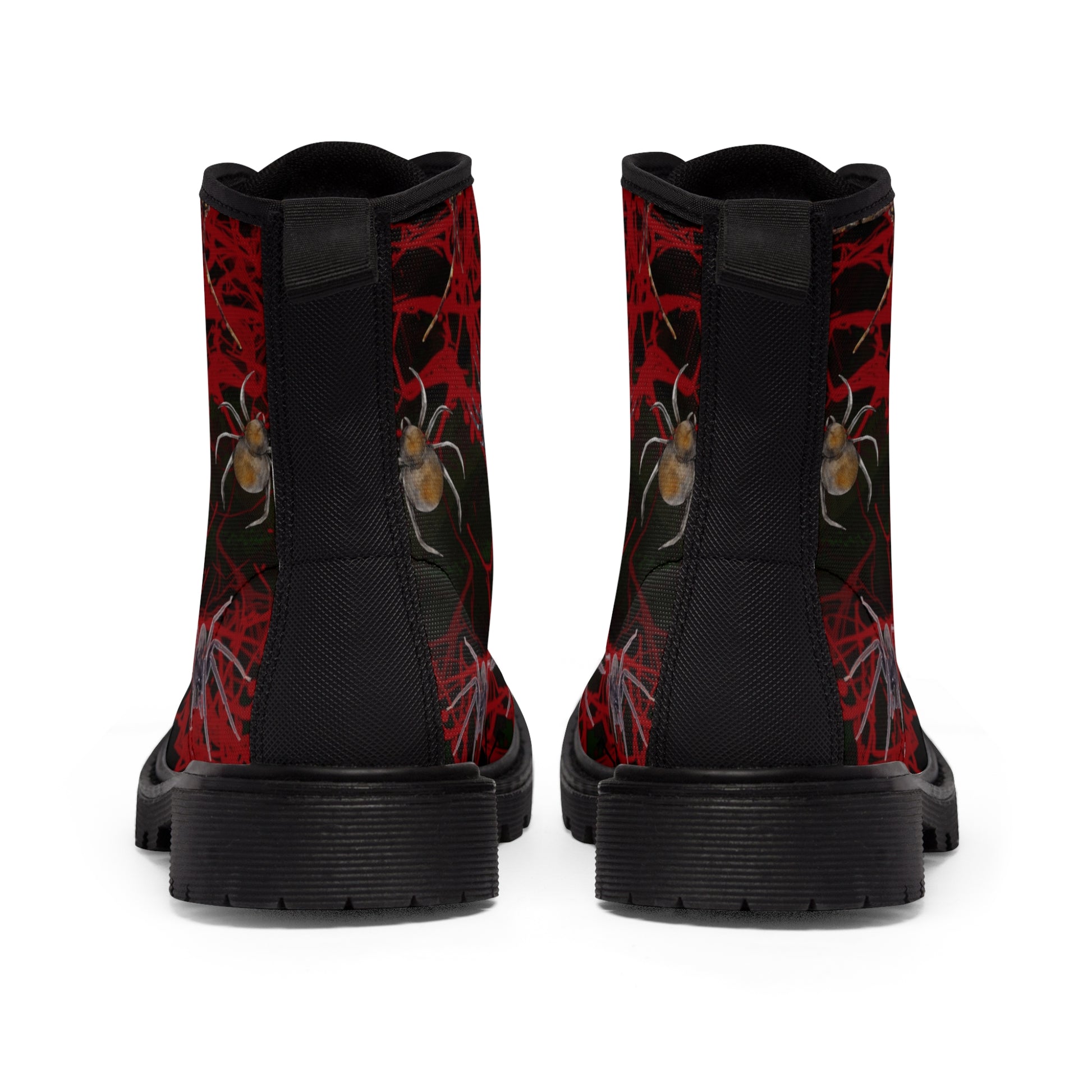 Halloween Spiders Women's Canvas Boots - Women’s Boots - Black - Back