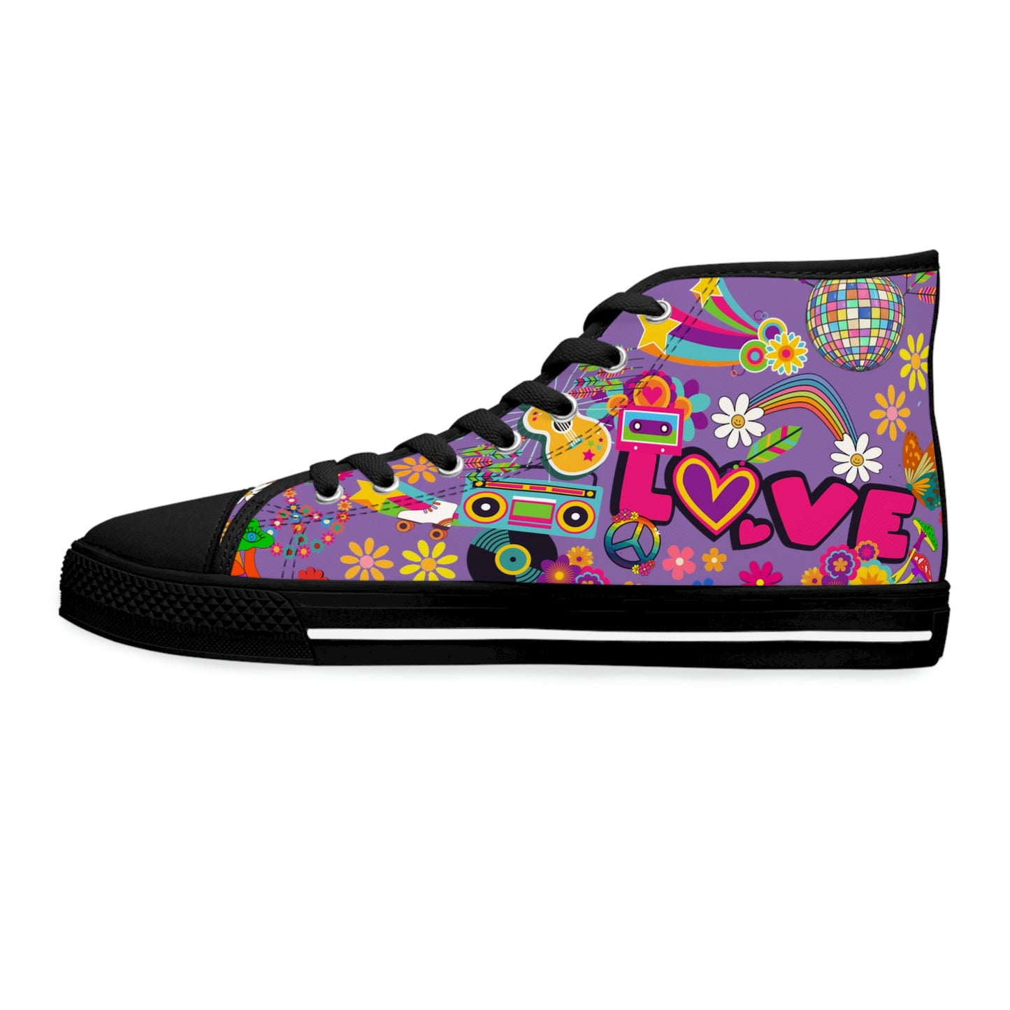 Hippie Love Women's High Top Canvas Shoes - Sneakers - Black - Left