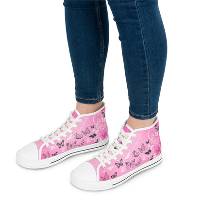 Pink Butterflies Women's High Top Canvas Shoes - Sneakers - White - On The Go